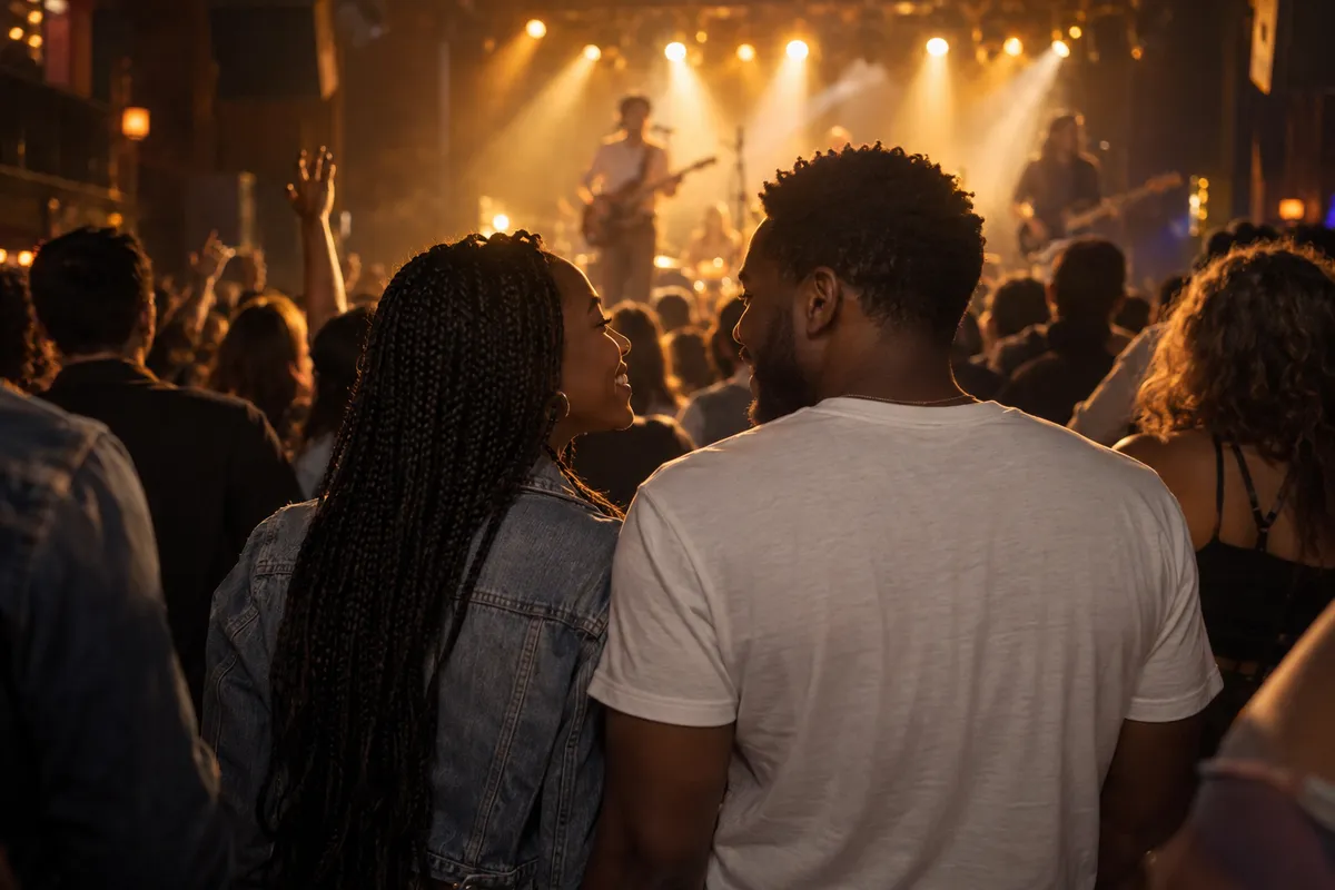 Two people in the crowd at a concert